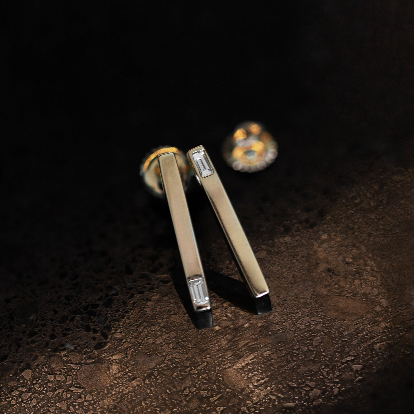 Mismatched Diamond Baguette Bar Earring