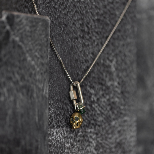 Carabiner Lock Skull & Emerald Necklace