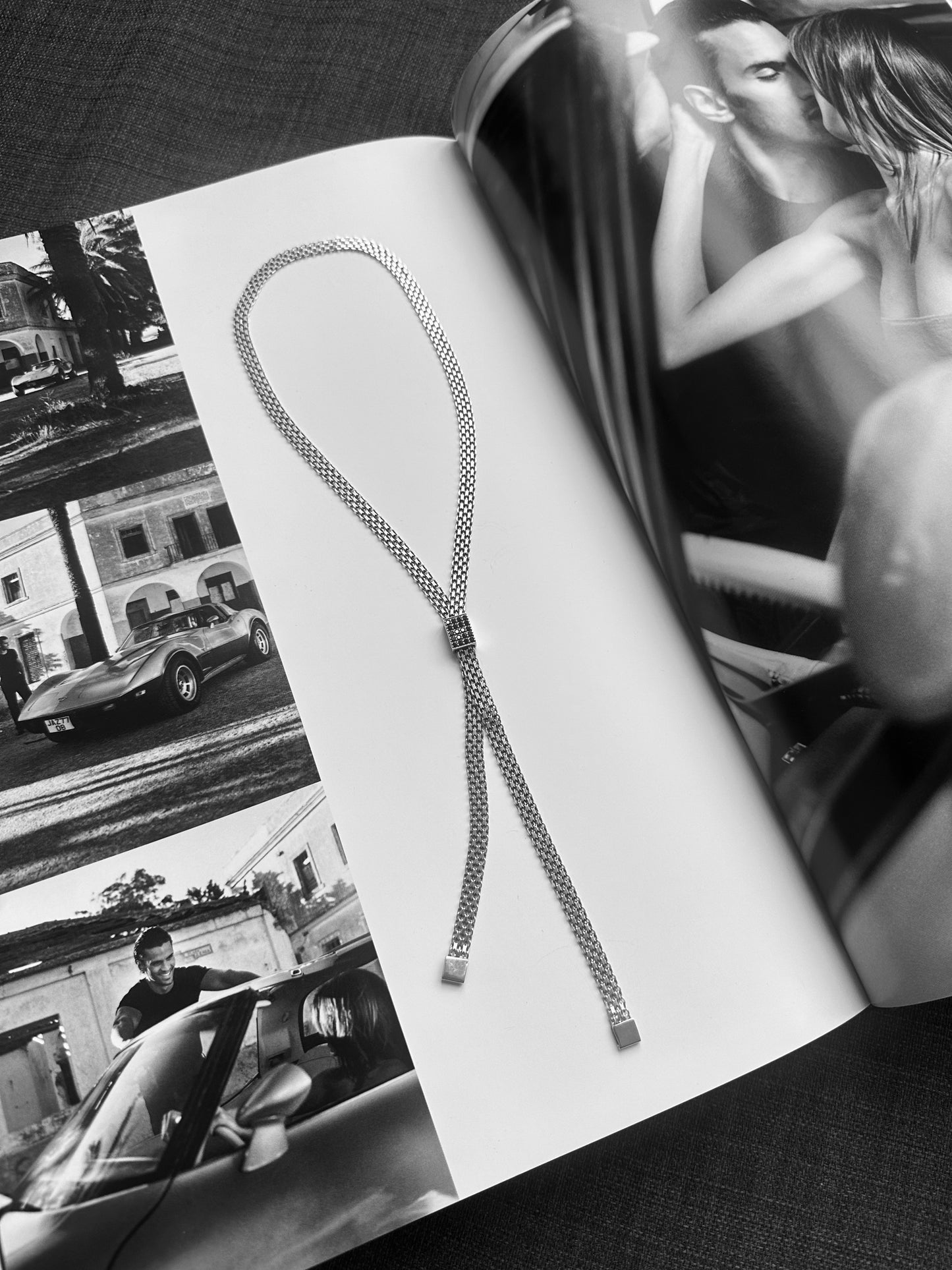 Black Diamond Tie Necklace in Sterling Silver