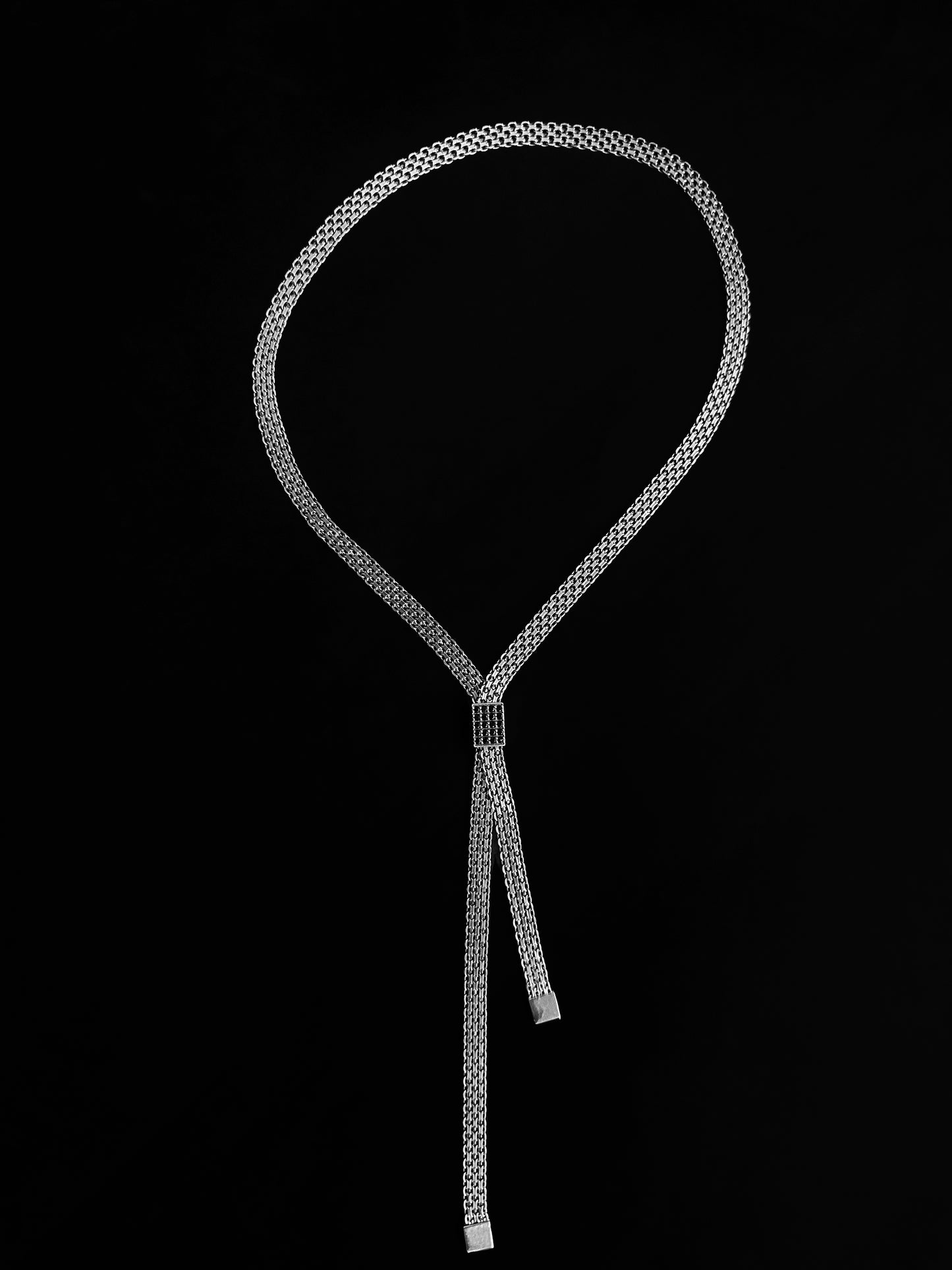 Black Diamond Tie Necklace in Sterling Silver