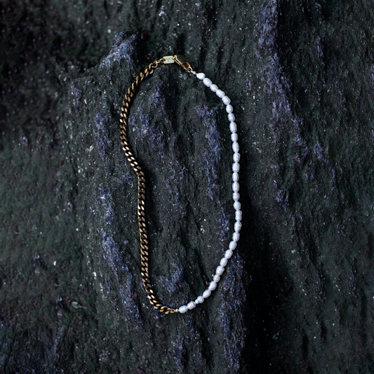 Half Pearl Half Chain Necklace