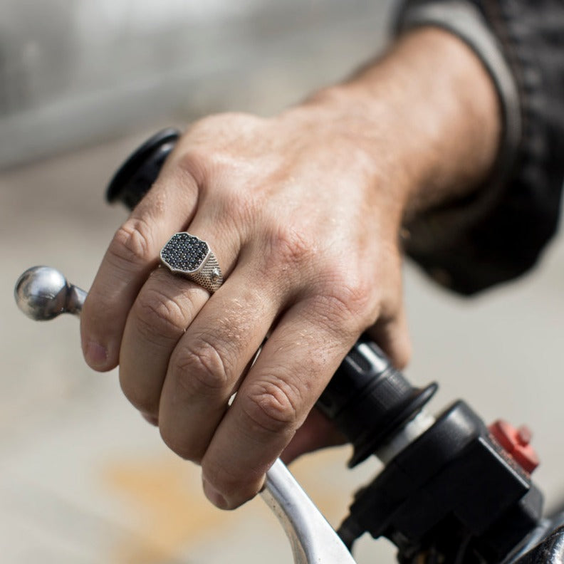 Black Diamonds Lion Signet Ring