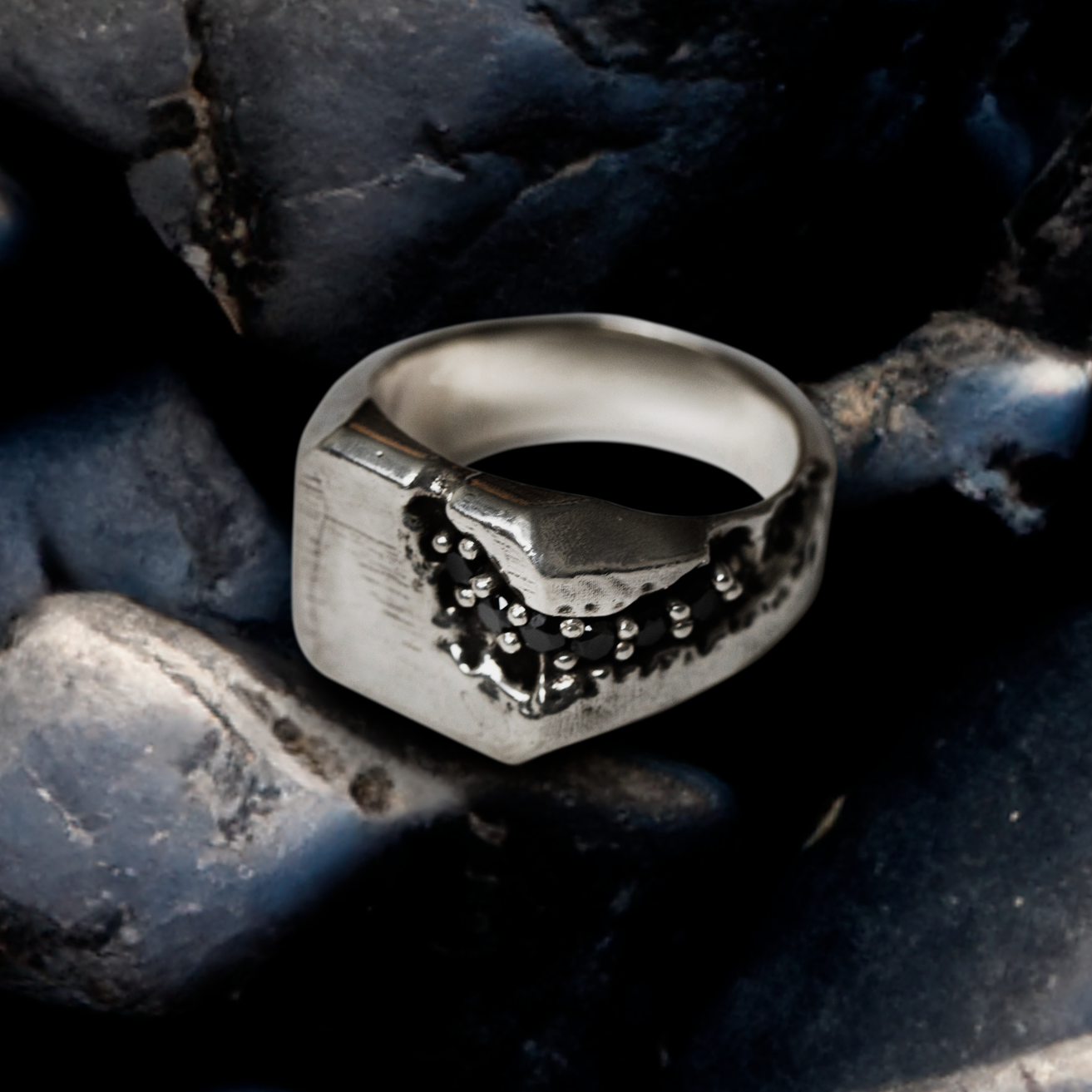 Scar Signet Ring lab grown diamonds