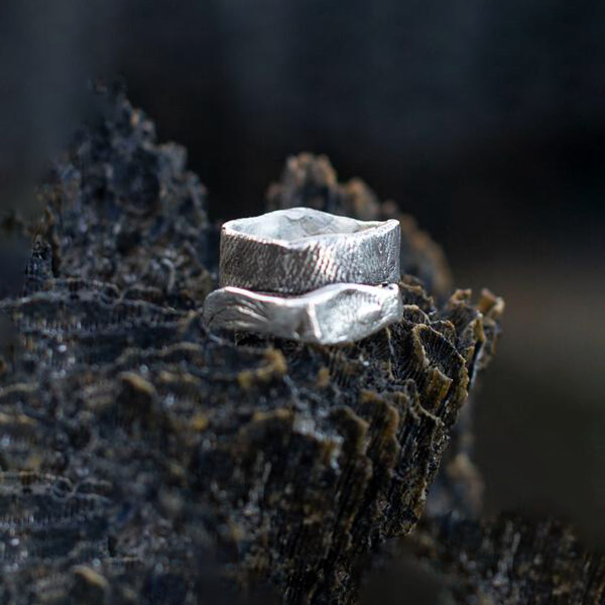 Fingerprint Textured Rustic Square Ring