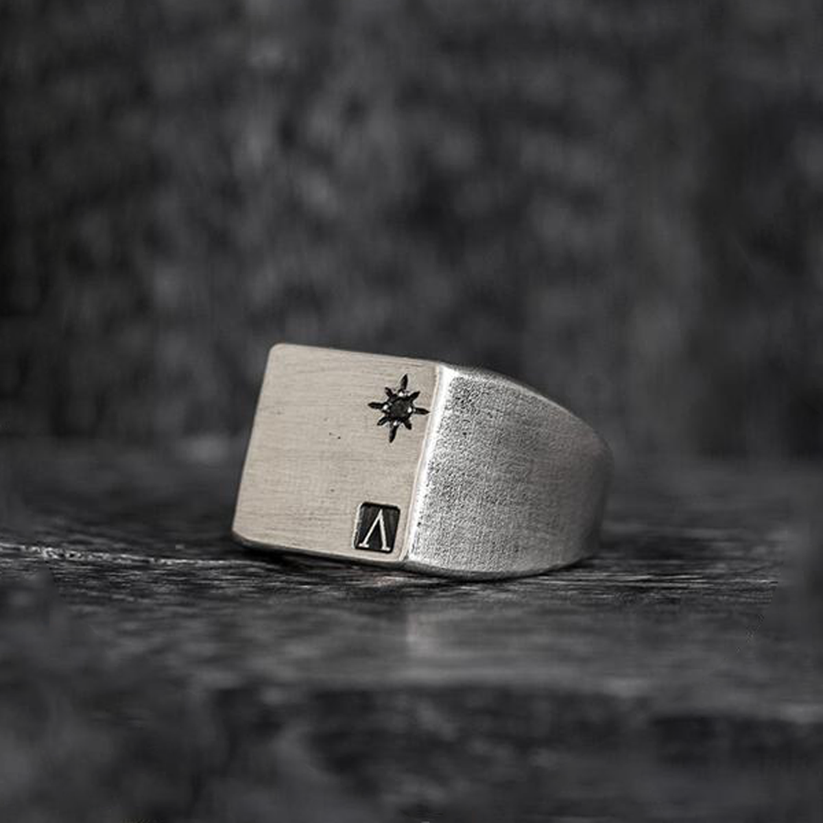 Black Diamond Square Signet Ring