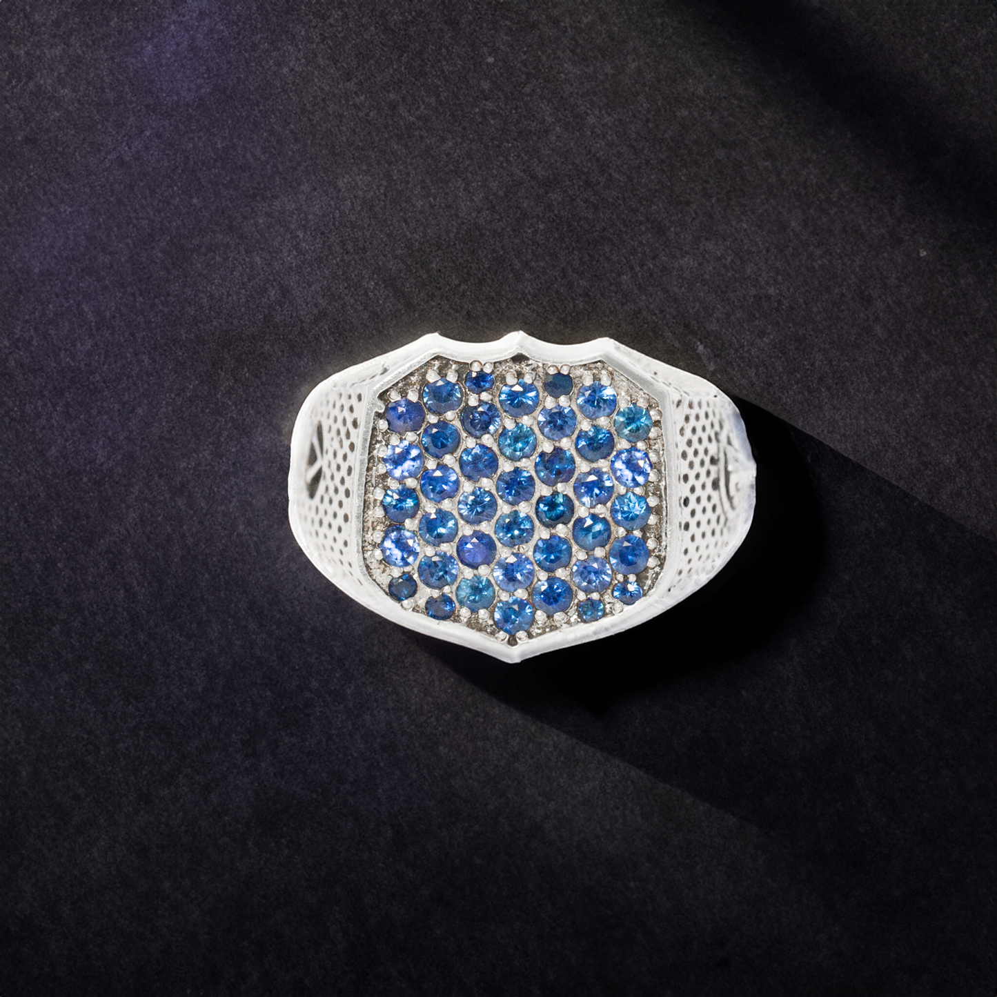 Blue Sapphires Lion Signet Ring