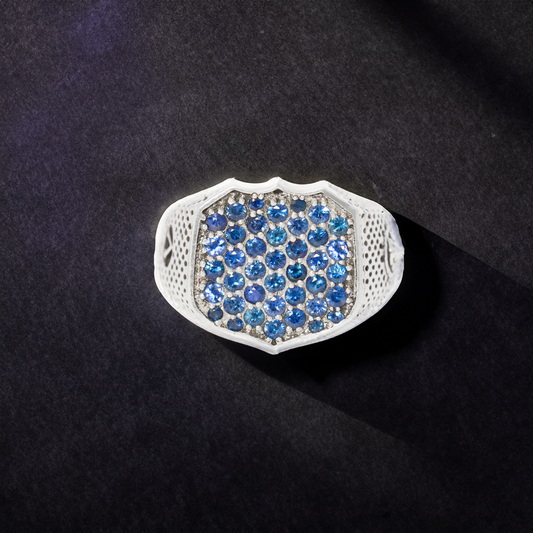 Blue Sapphires Lion Signet Ring