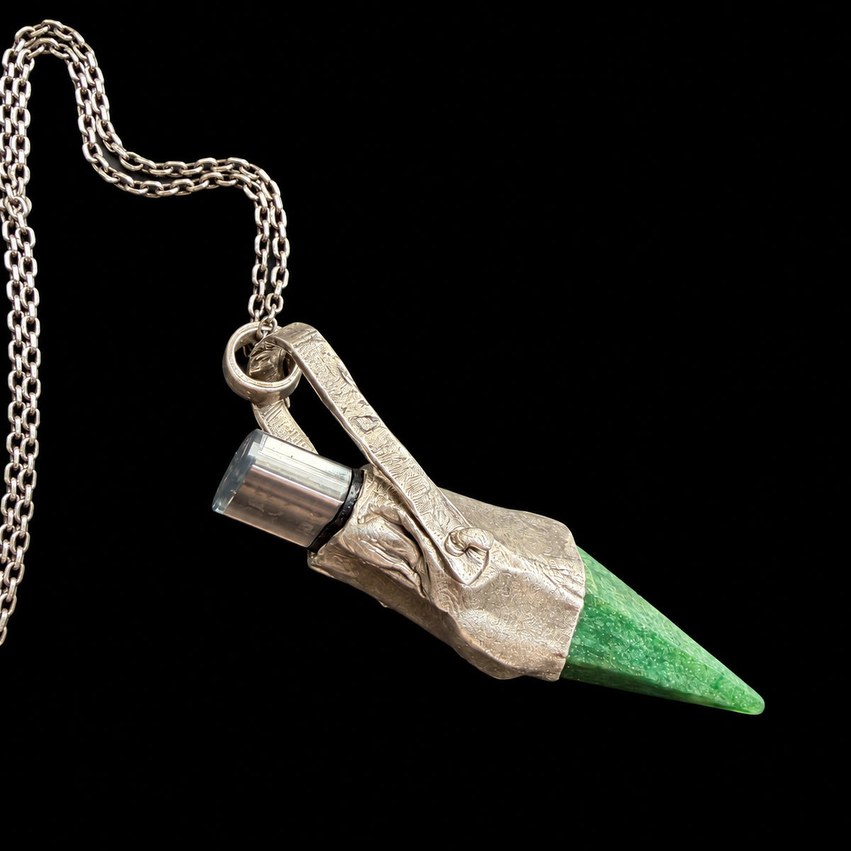 Green Quartz USB Drive Necklace — Sterling Silver