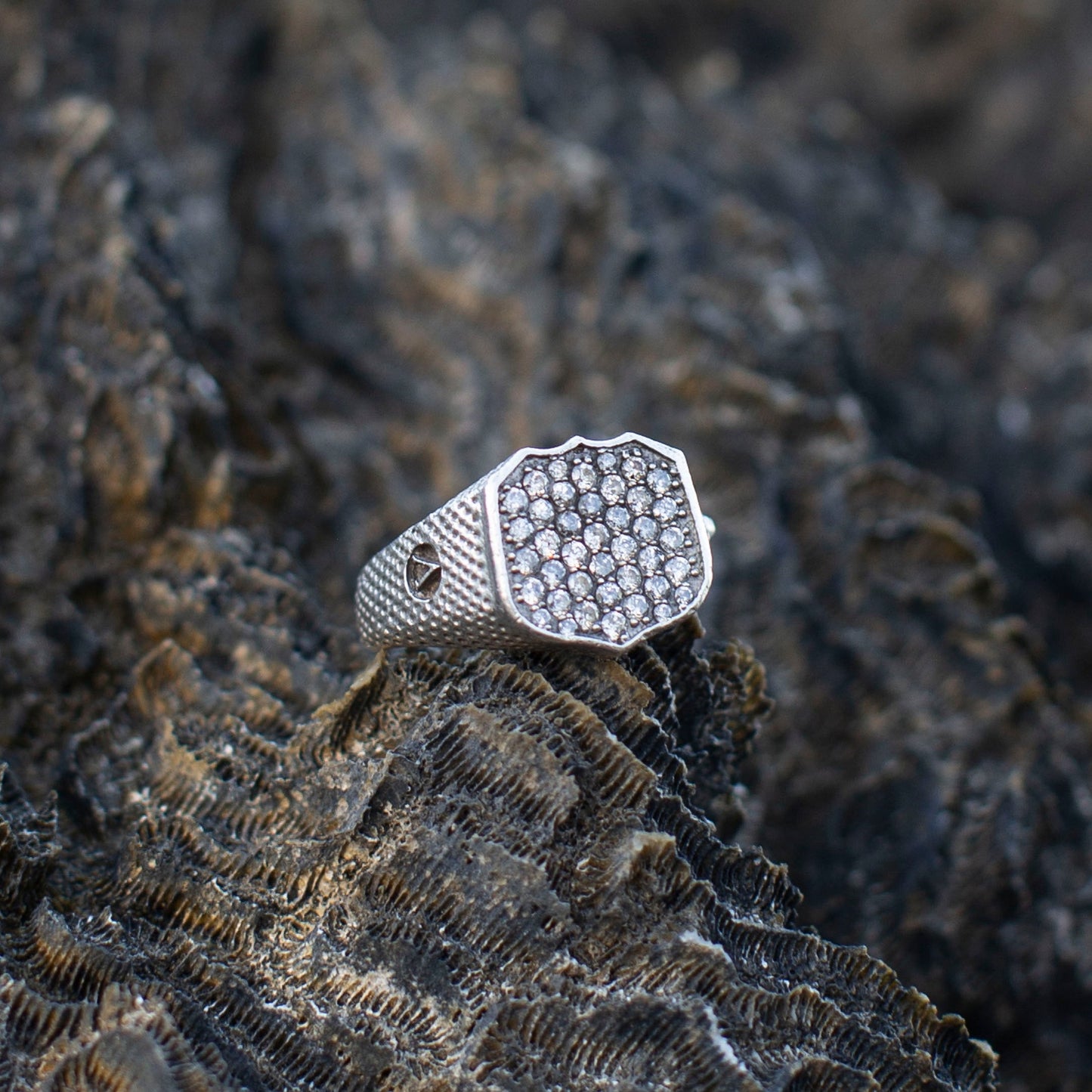 Gray Diamond Pave signet ring