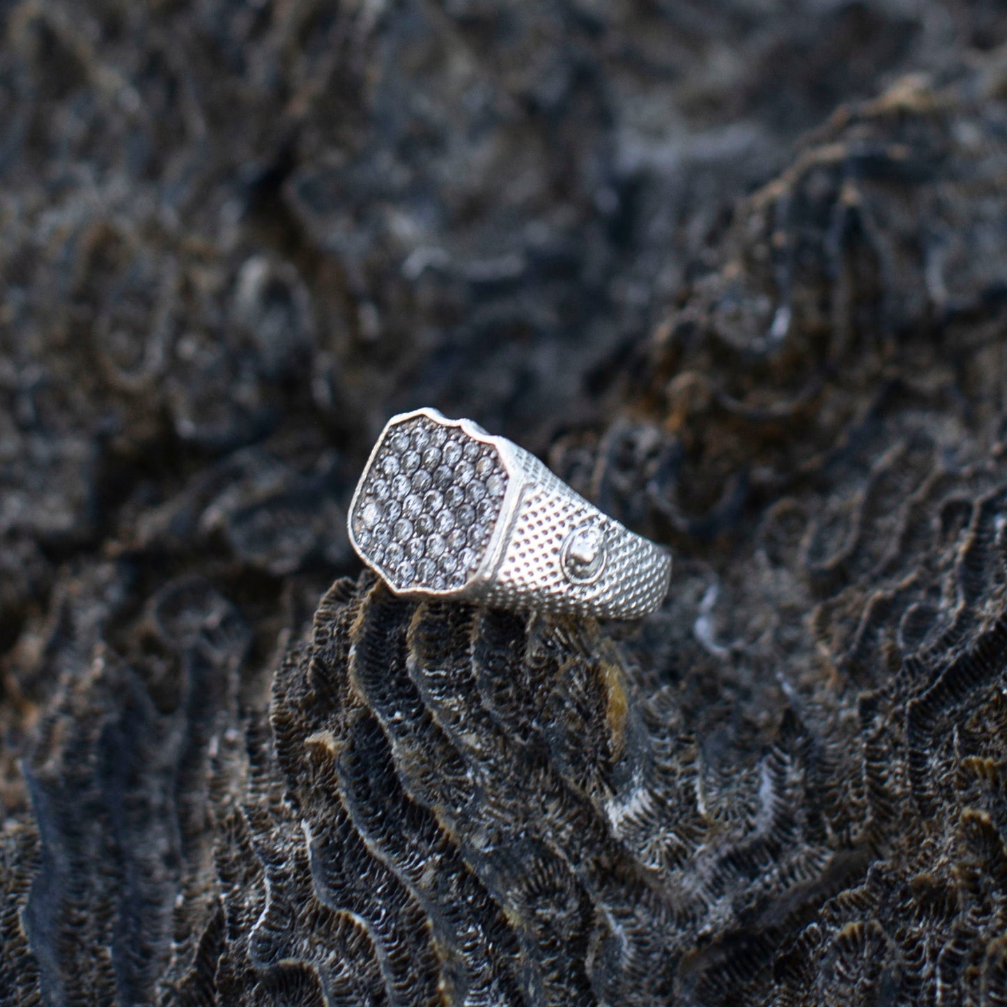 Gray Pave signet Ring