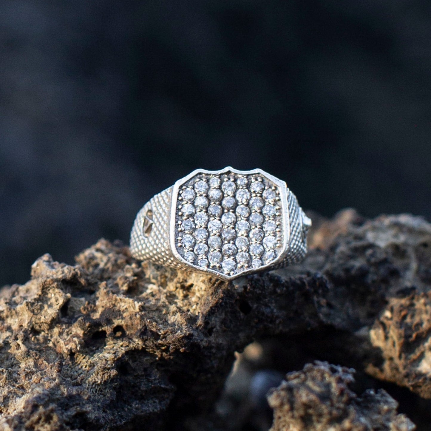 Galaxy Grey Diamonds Lion Signet Ring