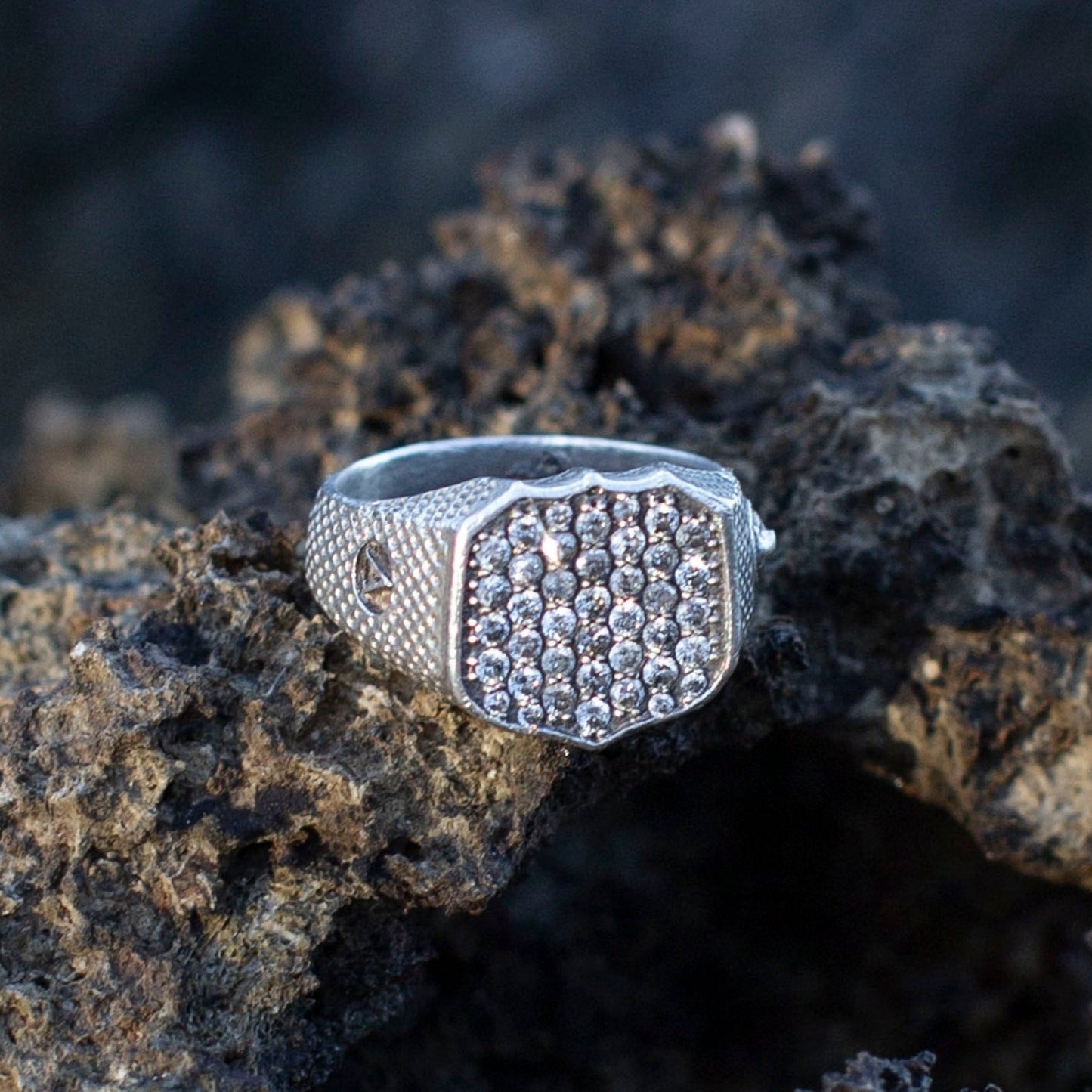 Galaxy Grey Diamonds Lion Signet Ring