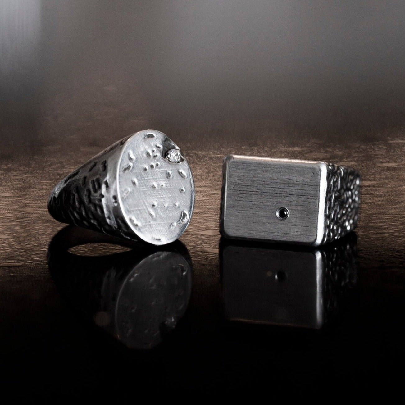 Labyrinth Black Diamond Signet Ring