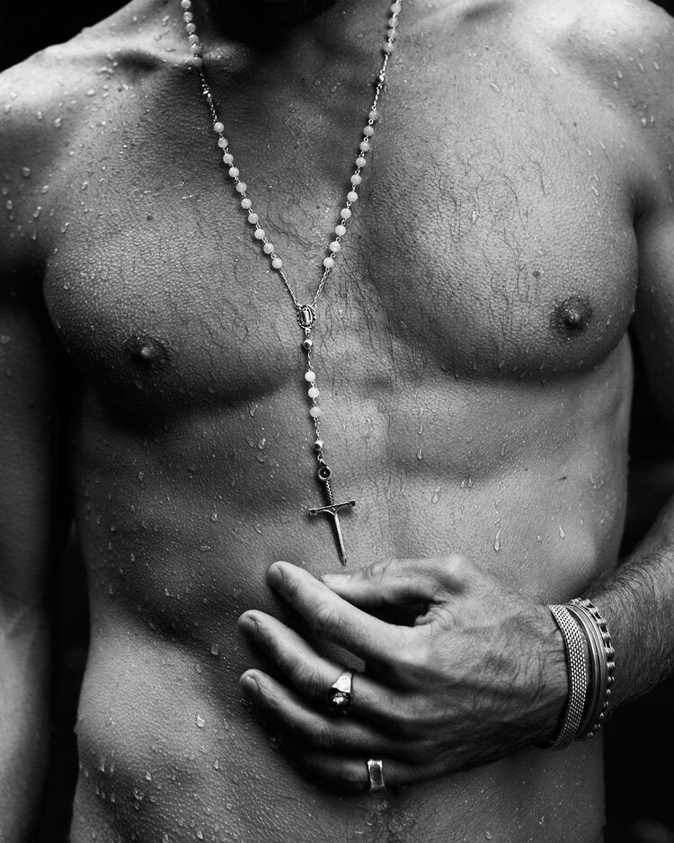 Onyx Rosary Sword Necklace