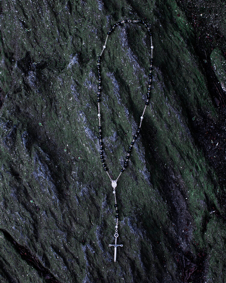 Onyx Rosary Sword Necklace