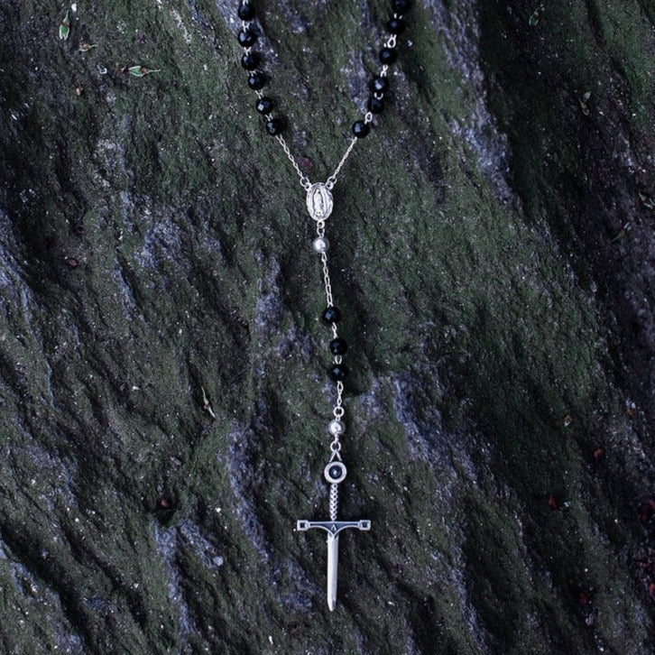 Onyx Rosary Sword Necklace