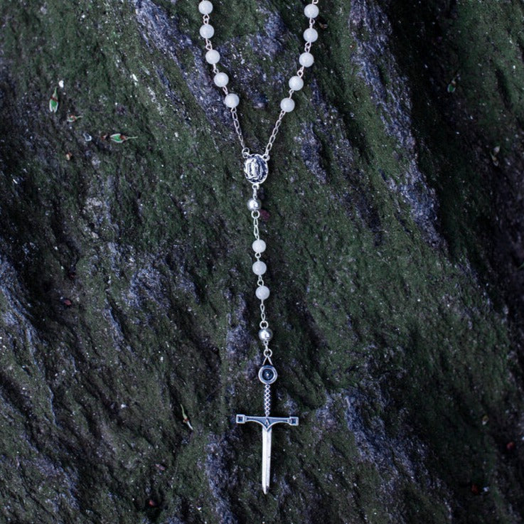 Onyx Rosary Sword Necklace