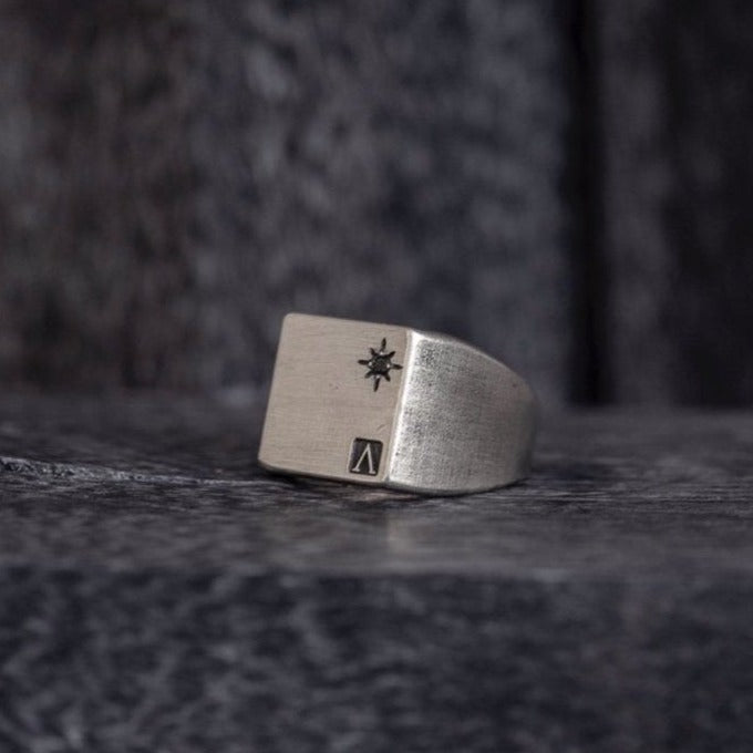 Black Diamond Square Signet Ring