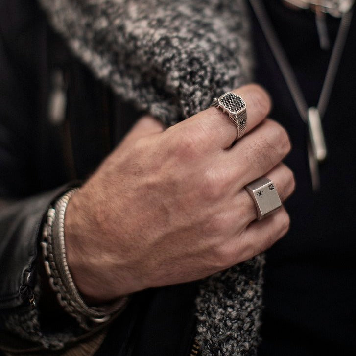 Black Diamond Square Signet Ring