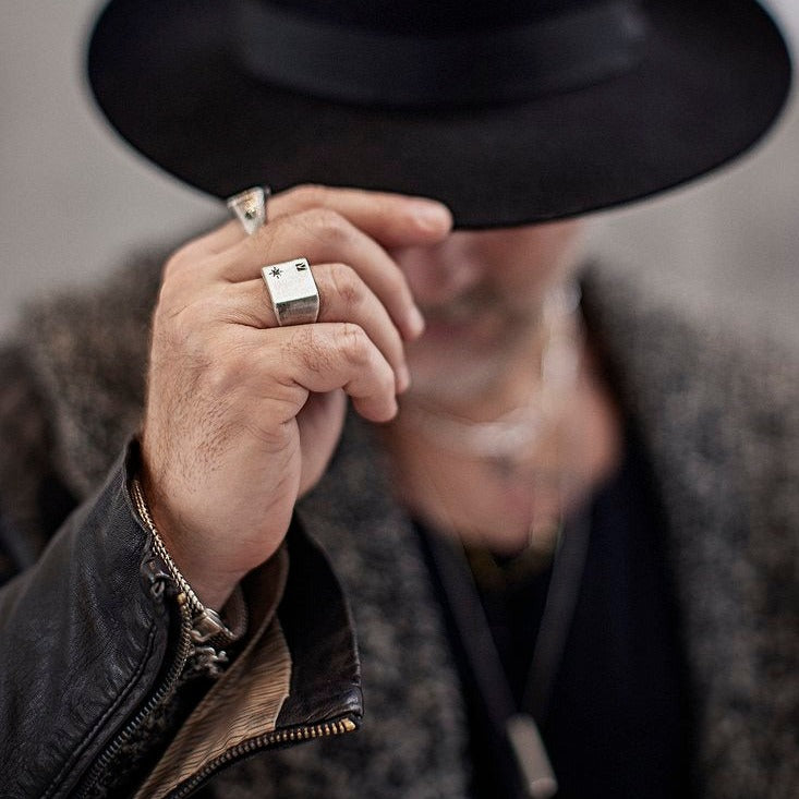 Black Diamond Square Signet Ring