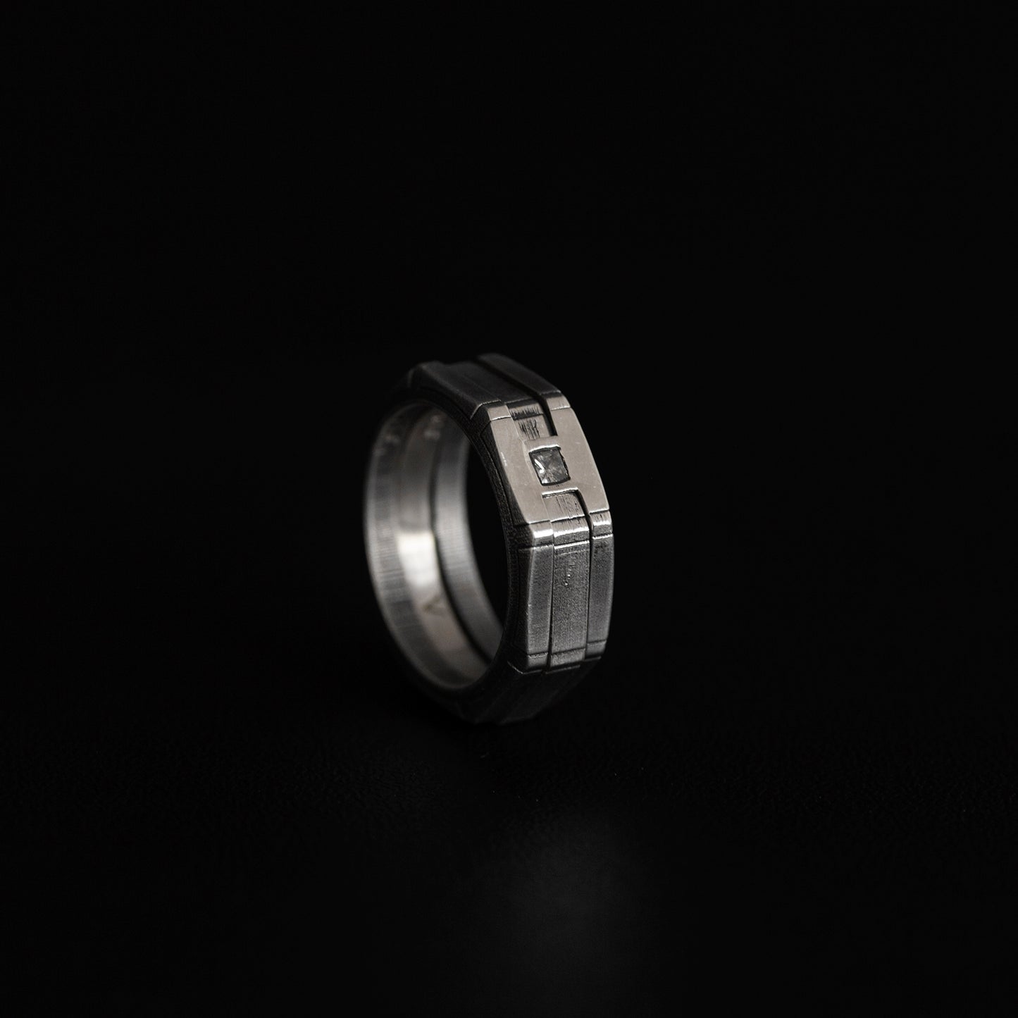 Grey Princess-Cut Diamond Octagon Double Interlock Ring
