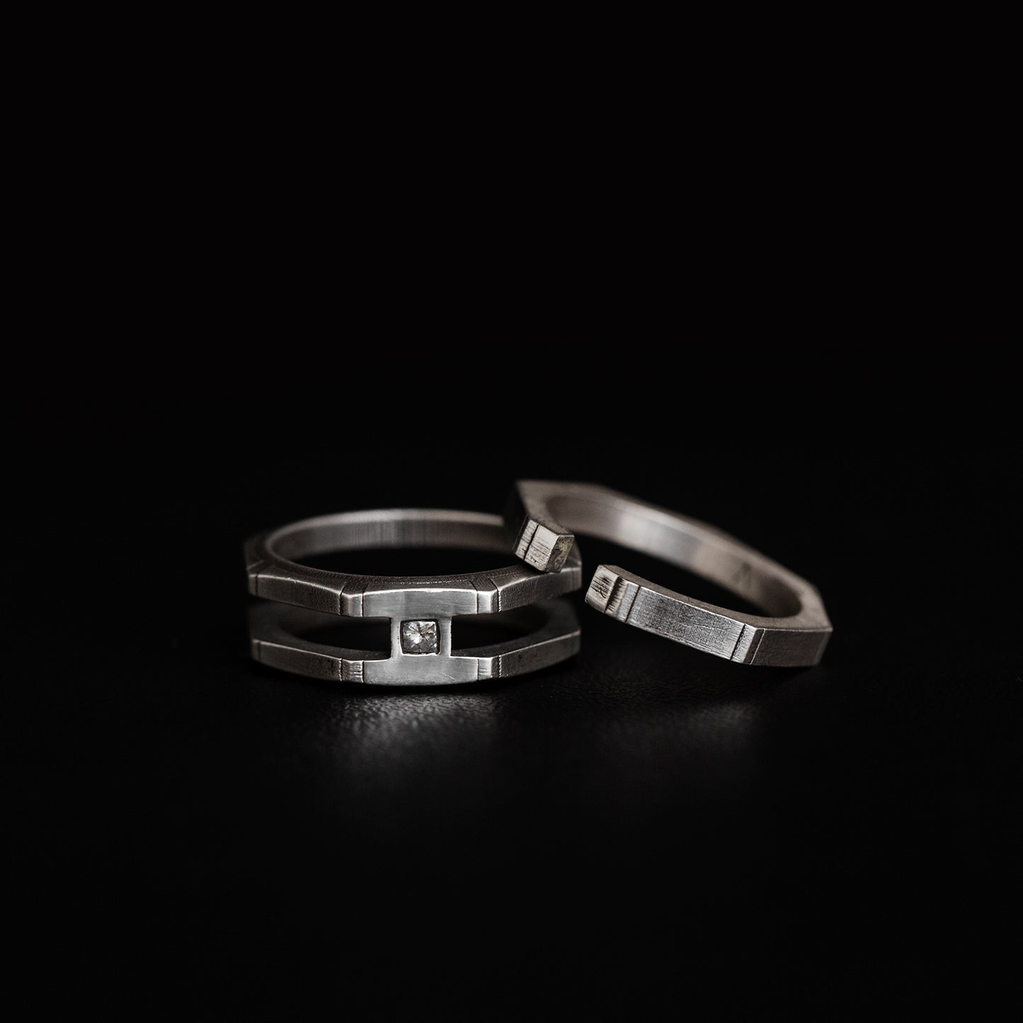 Grey Princess-Cut Diamond Octagon Double Interlock Ring