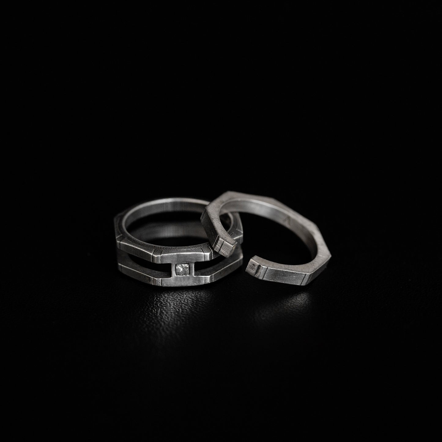 Grey Princess-Cut Diamond Octagon Double Interlock Ring