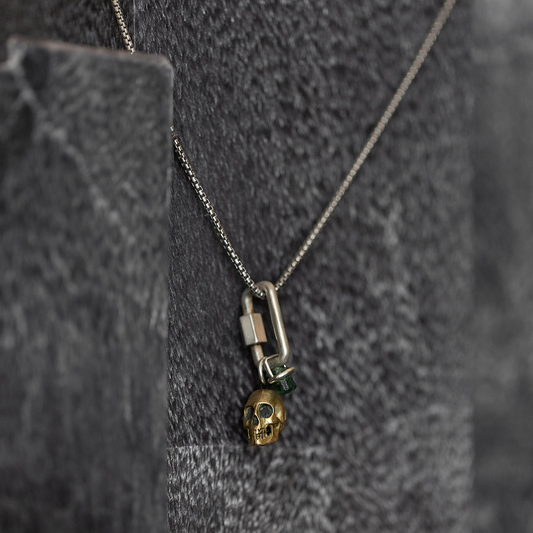 Skull & Emerald Carabiner Lock Necklace