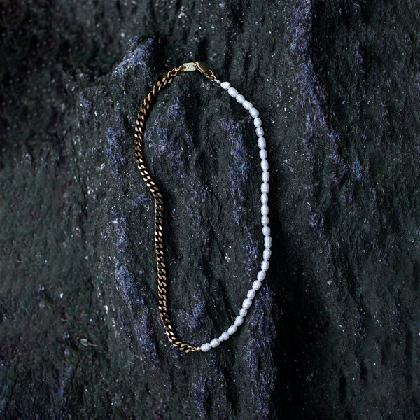 Gold Coated Half Pearl Half Chain Cuban Link