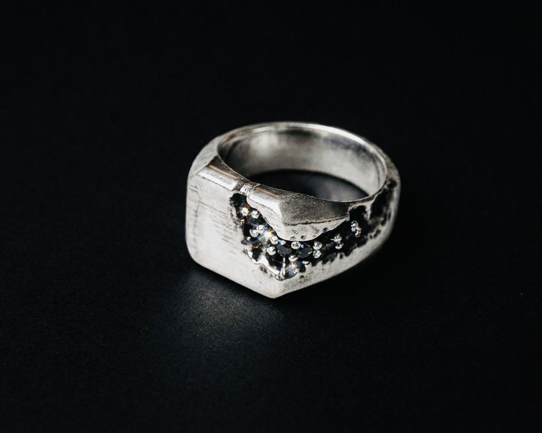 Scar Signet Ring lab grown diamonds
