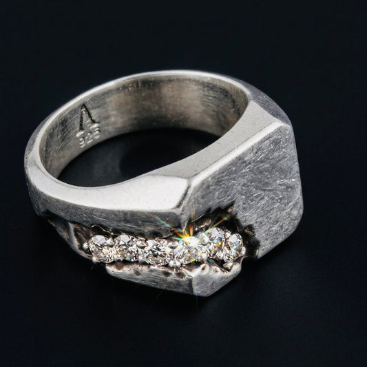 Scar Signet Ring lab grown diamonds