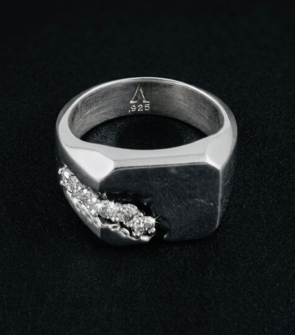 Scar Signet Ring lab grown diamonds