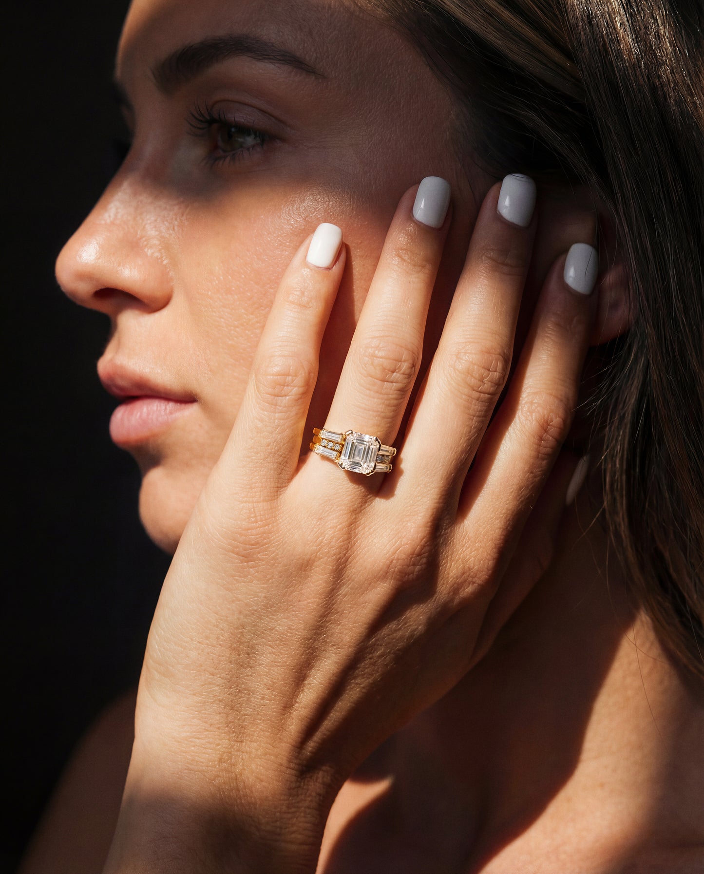 Asscher 2.03 carat Interlock Double Ring Set | Tapered Baguettes + Brilliant Accents | 18K YG