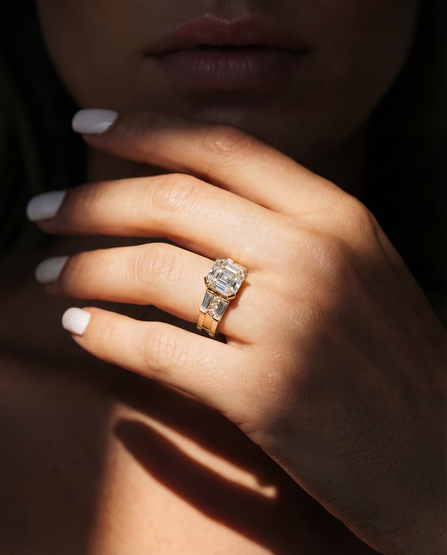 Asscher 2.03 carat Interlock Double Ring Set | Tapered Baguettes + Brilliant Accents | 18K YG