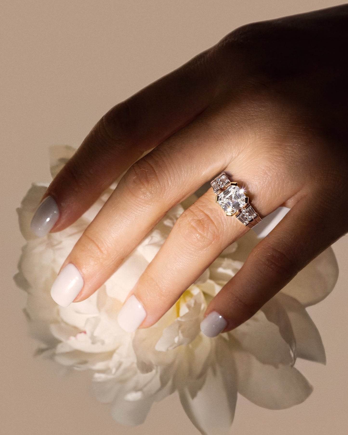 Asscher 2.03 carat Interlock Double Ring Set | Tapered Baguettes + Brilliant Accents | 18K YG
