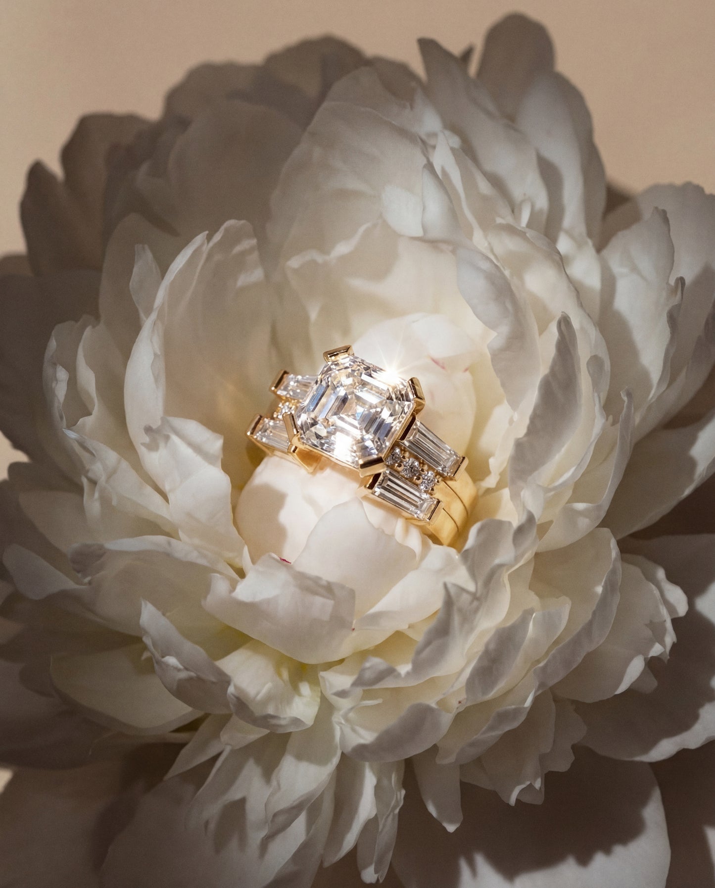 Asscher 2.03 carat Interlock Double Ring Set | Tapered Baguettes + Brilliant Accents | 18K YG