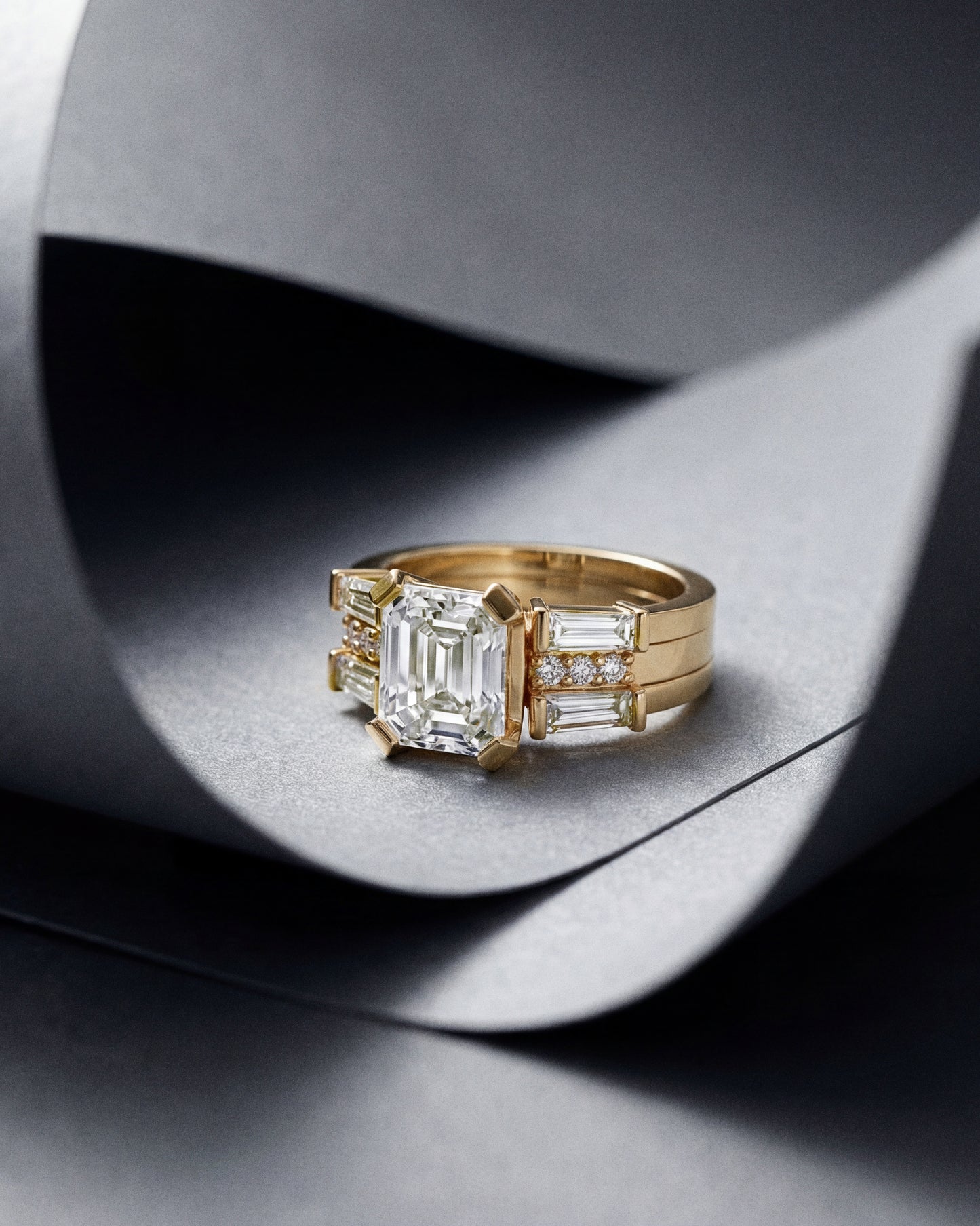 Asscher 2.03 carat Interlock Double Ring Set | Tapered Baguettes + Brilliant Accents | 18K YG