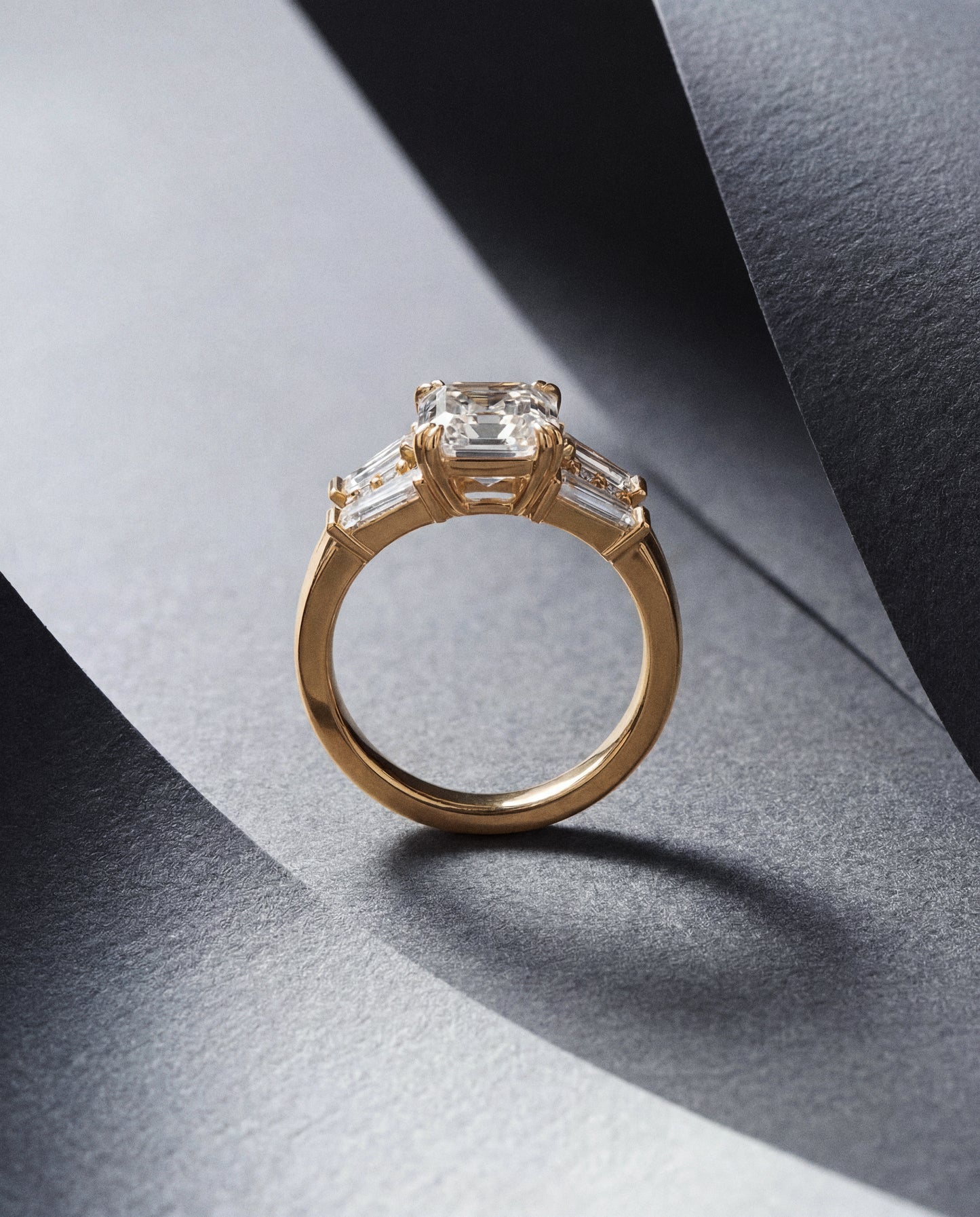 Asscher 2.03 carat Interlock Double Ring Set | Tapered Baguettes + Brilliant Accents | 18K YG