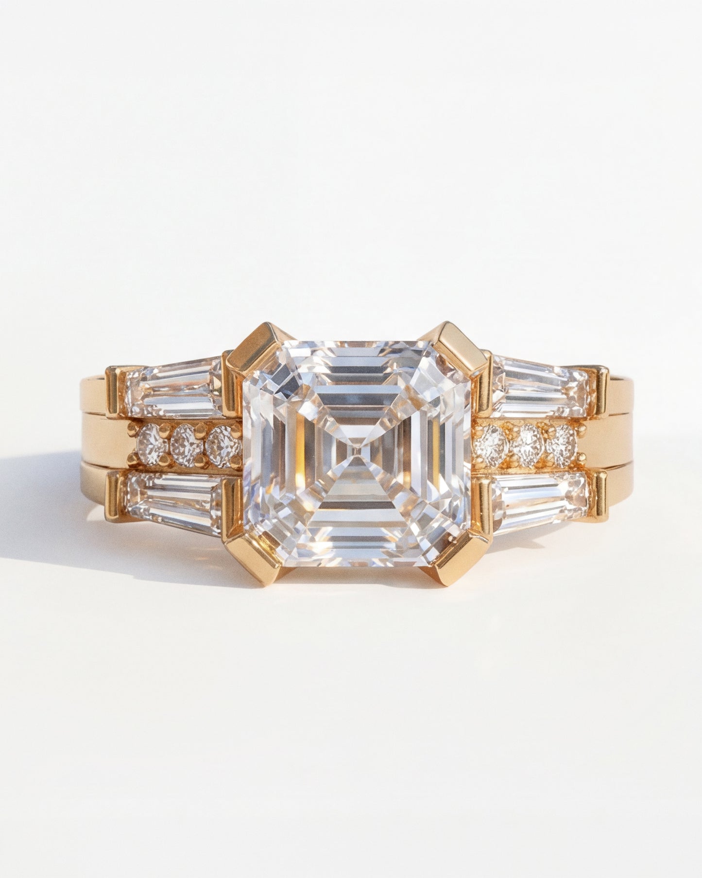 Asscher 2.03 carat Interlock Double Ring Set | Tapered Baguettes + Brilliant Accents | 18K YG