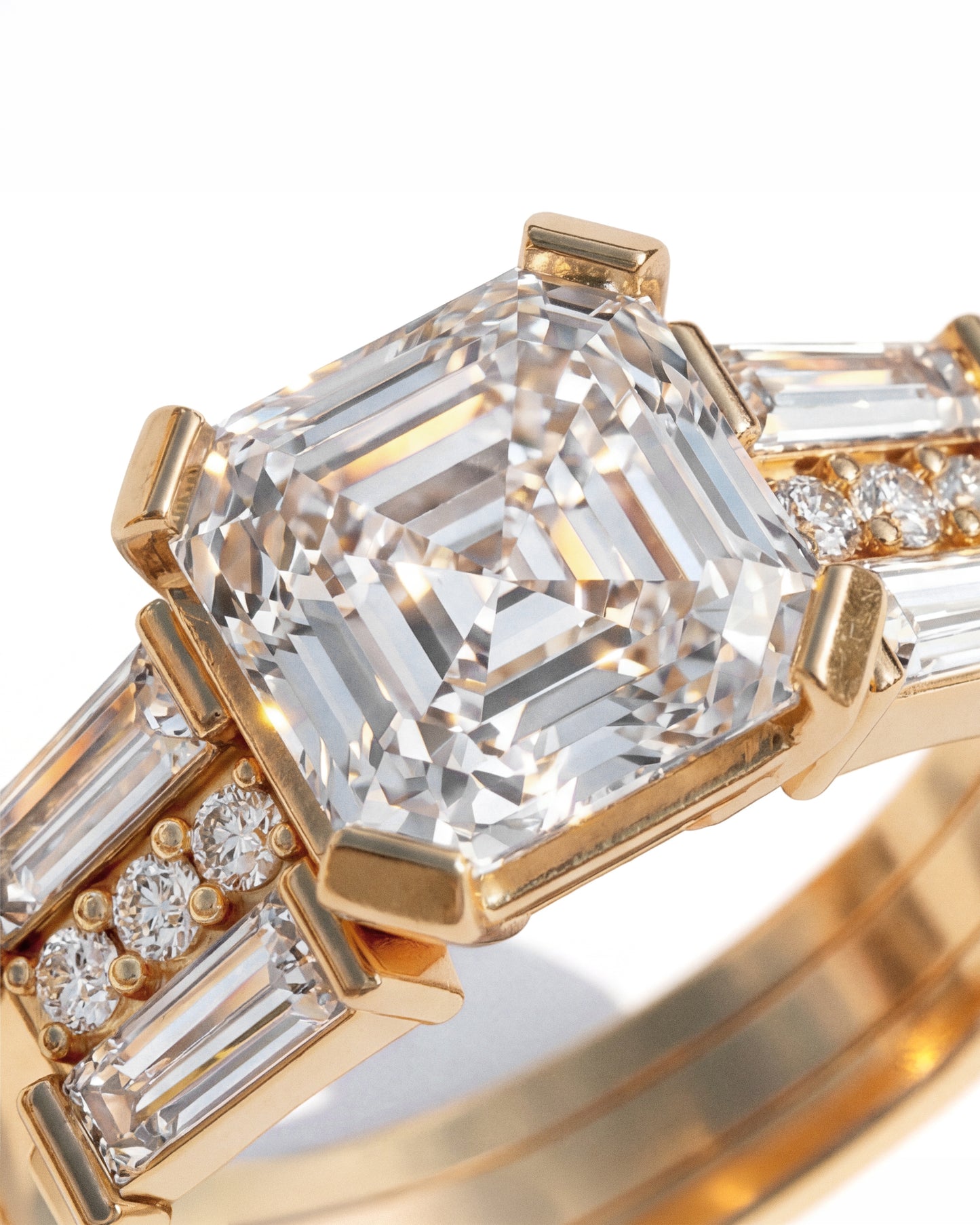 Asscher 2.03 carat Interlock Double Ring Set | Tapered Baguettes + Brilliant Accents | 18K YG