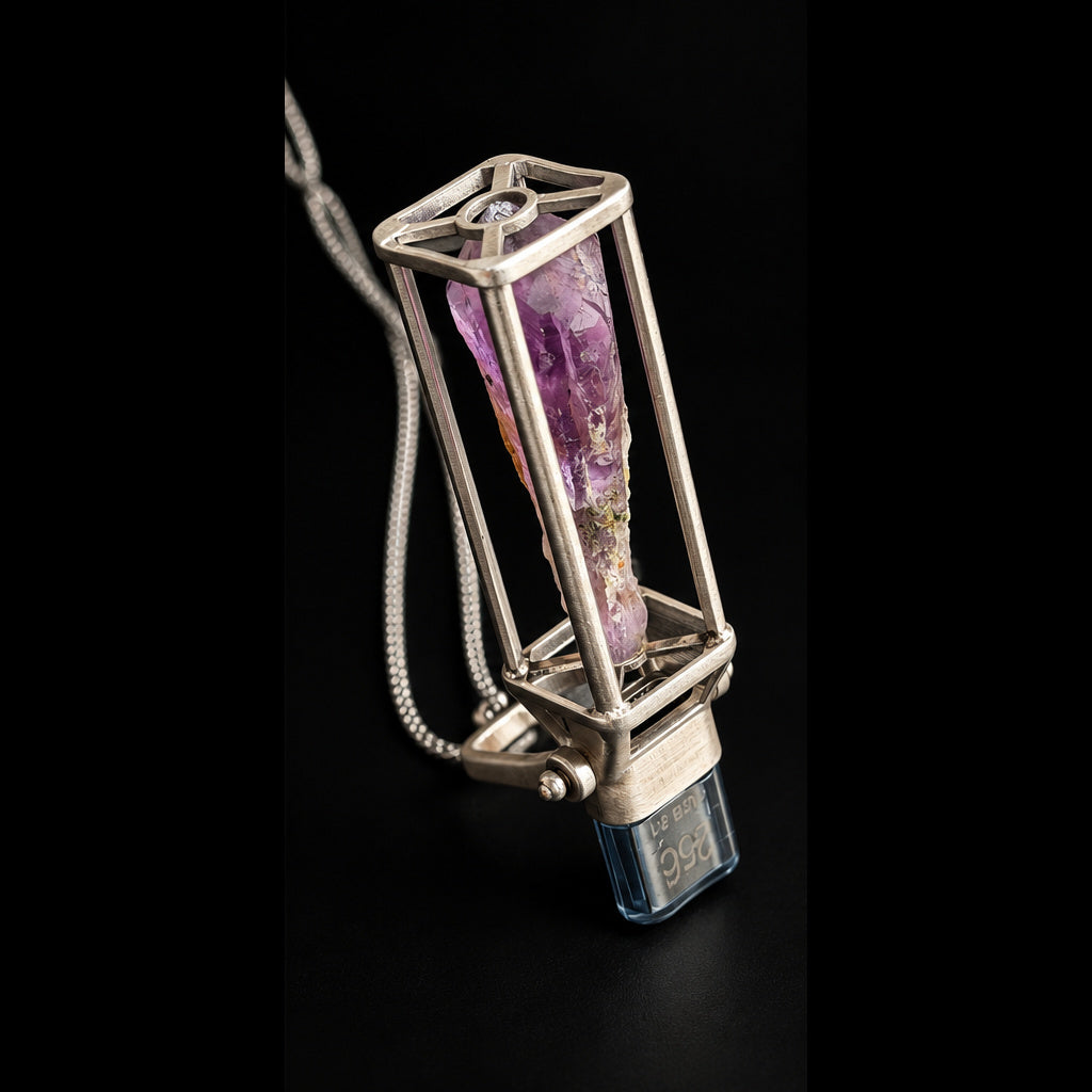Raw Amethyst USB Drive Necklace — Sterling Silver
