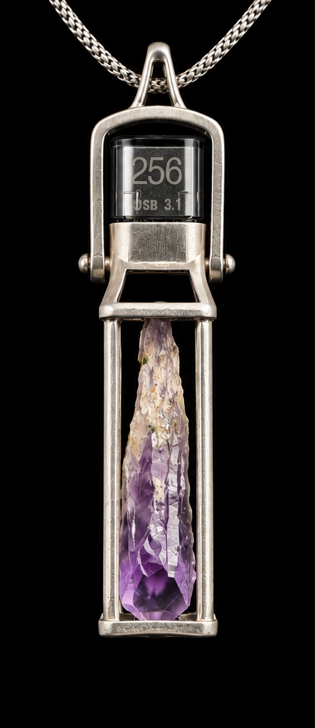 Raw Amethyst USB Drive Necklace — Sterling Silver
