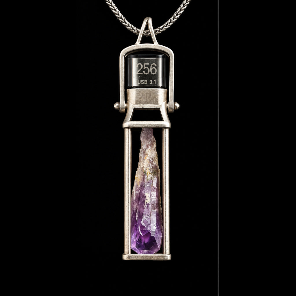 Raw Amethyst USB Drive Necklace — Sterling Silver