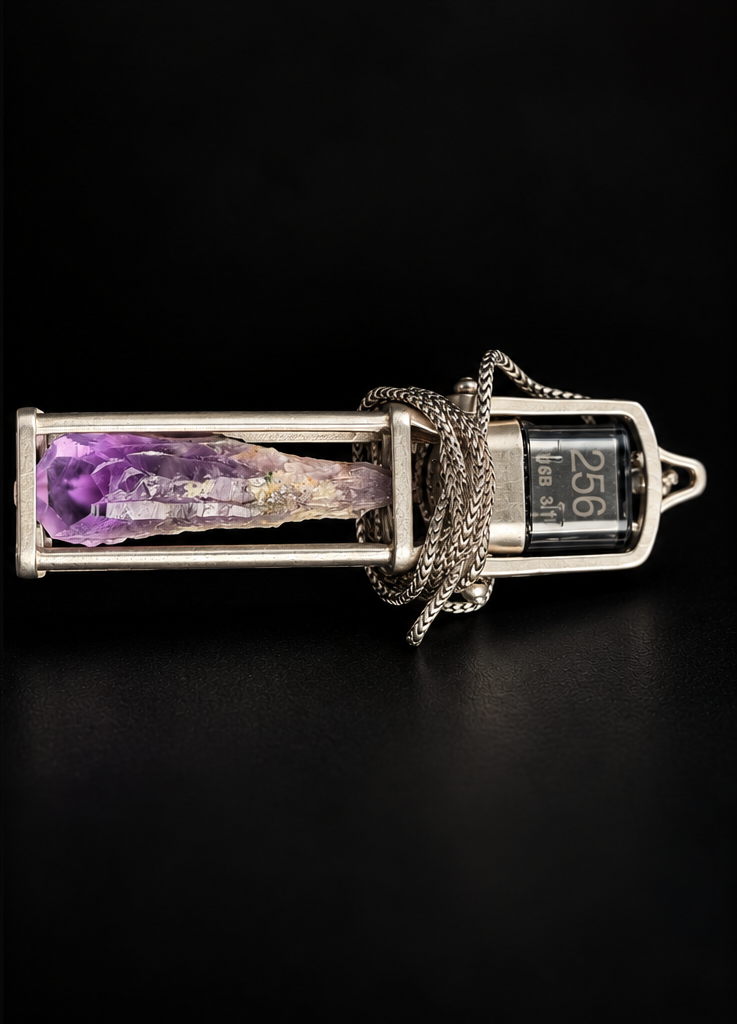 Raw Amethyst USB Drive Necklace — Sterling Silver