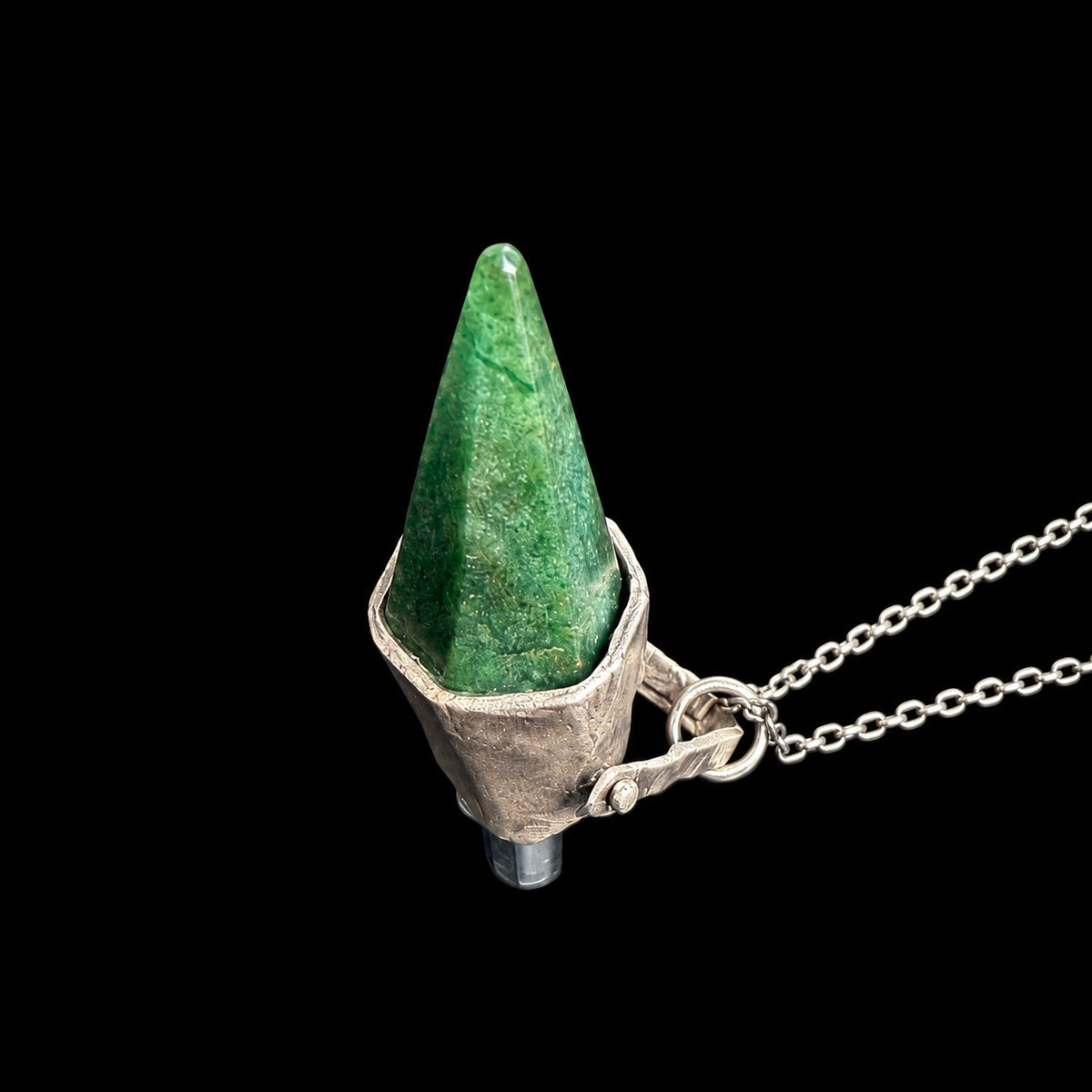 Green Quartz USB Drive Necklace — Sterling Silver