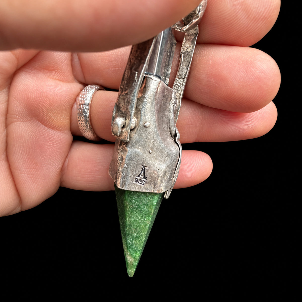 Green Quartz USB Drive Necklace — Sterling Silver