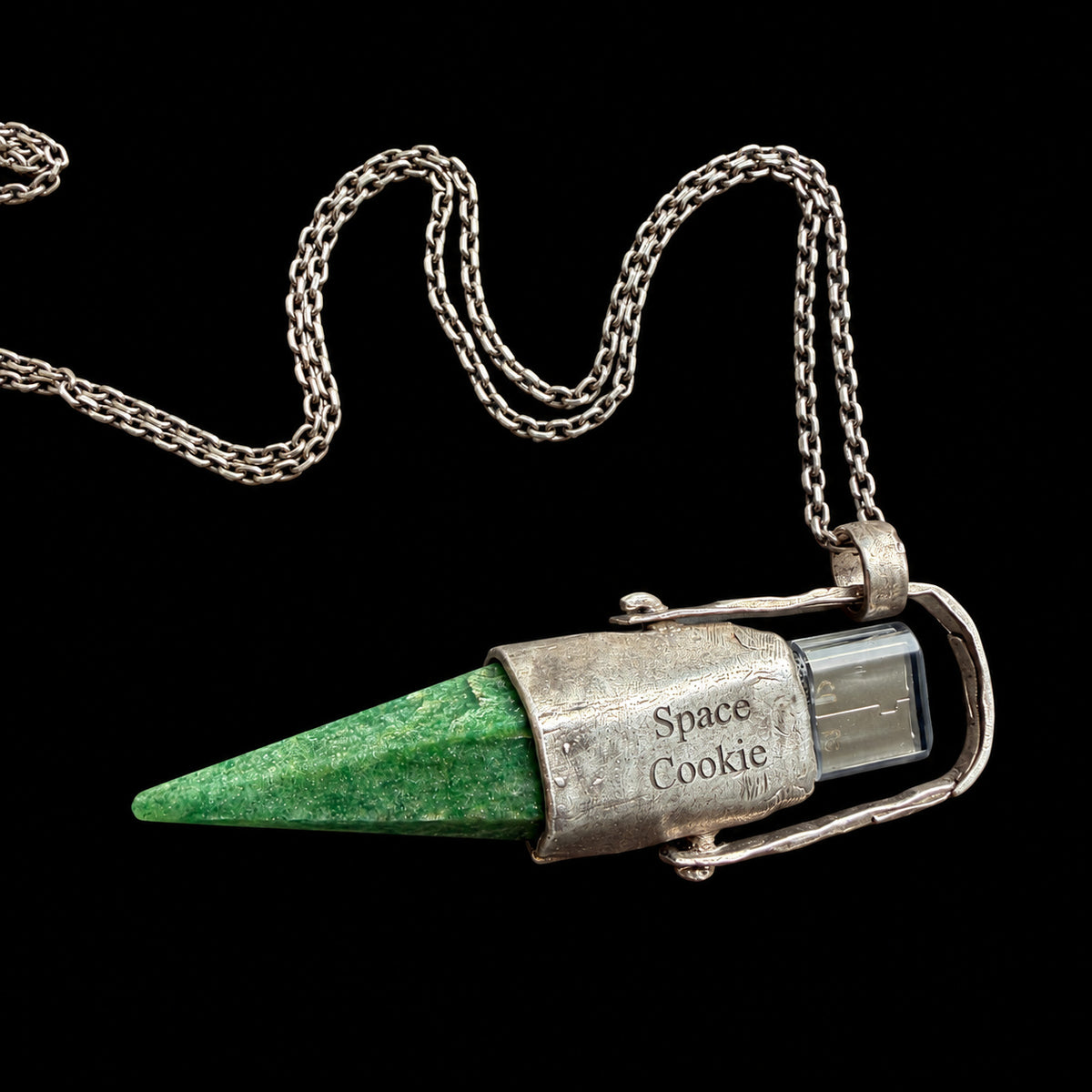 Green Quartz USB Drive Necklace — Sterling Silver