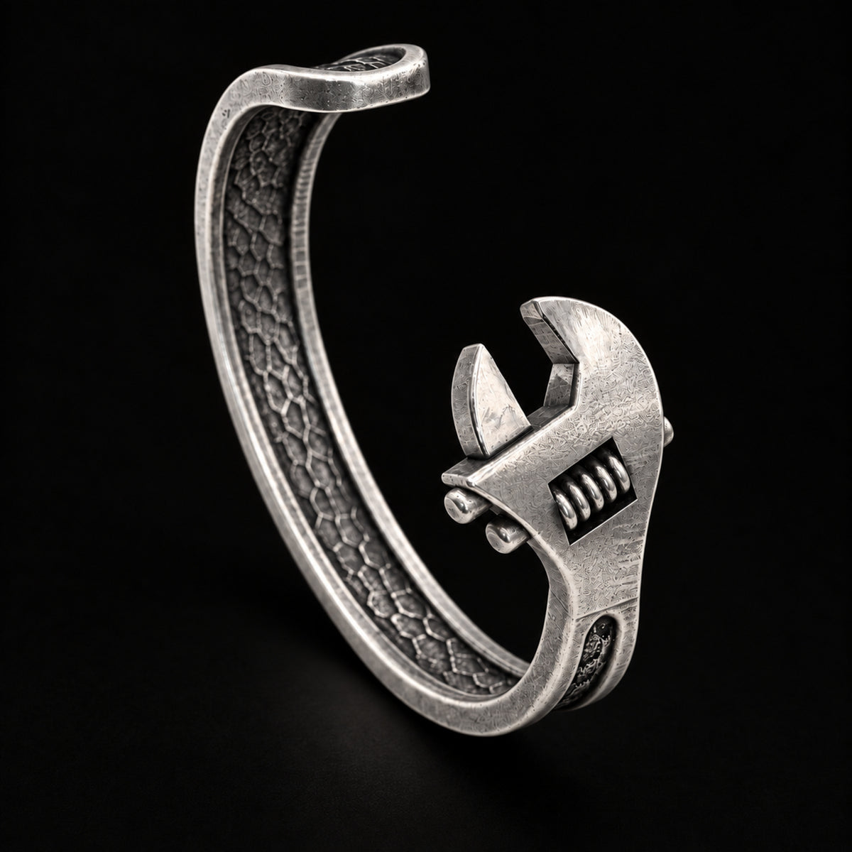 Sterling silver Wrench Cuff Bracelet without a stone, three-quarter view