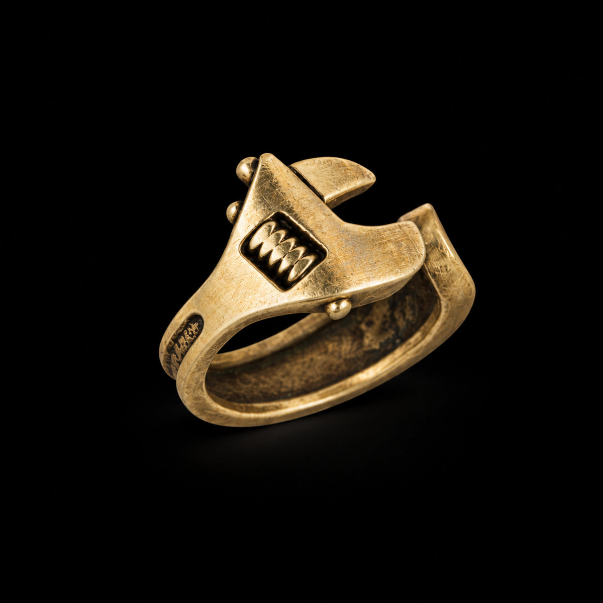 Brass Wrench Ring without gemstone, front view