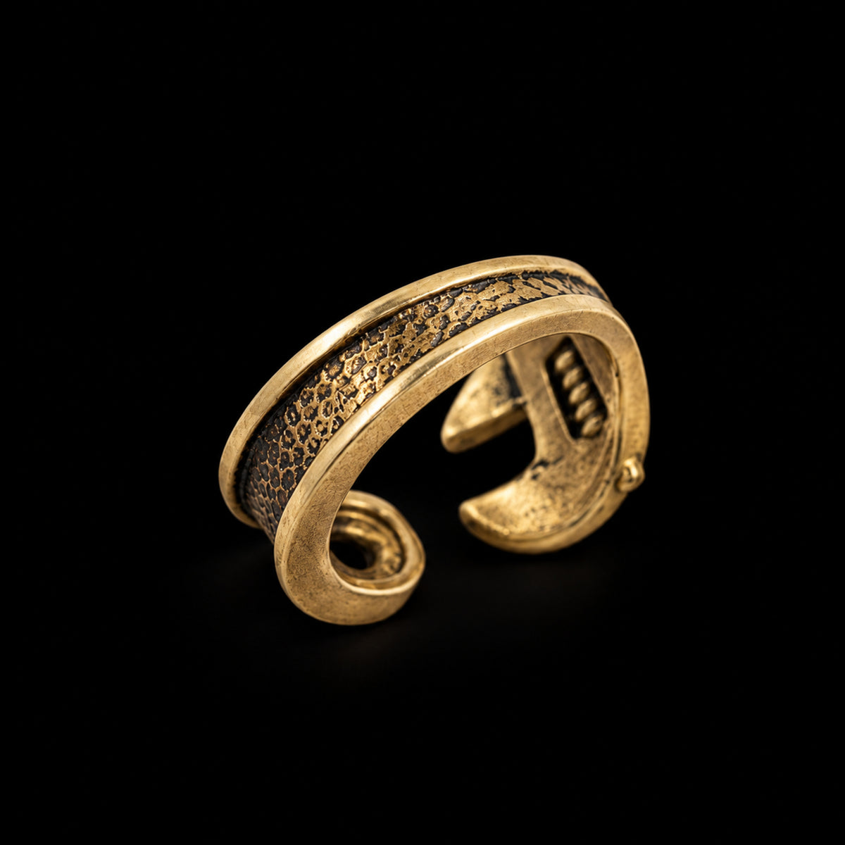 Brass Wrench Ring without gemstone, underside view